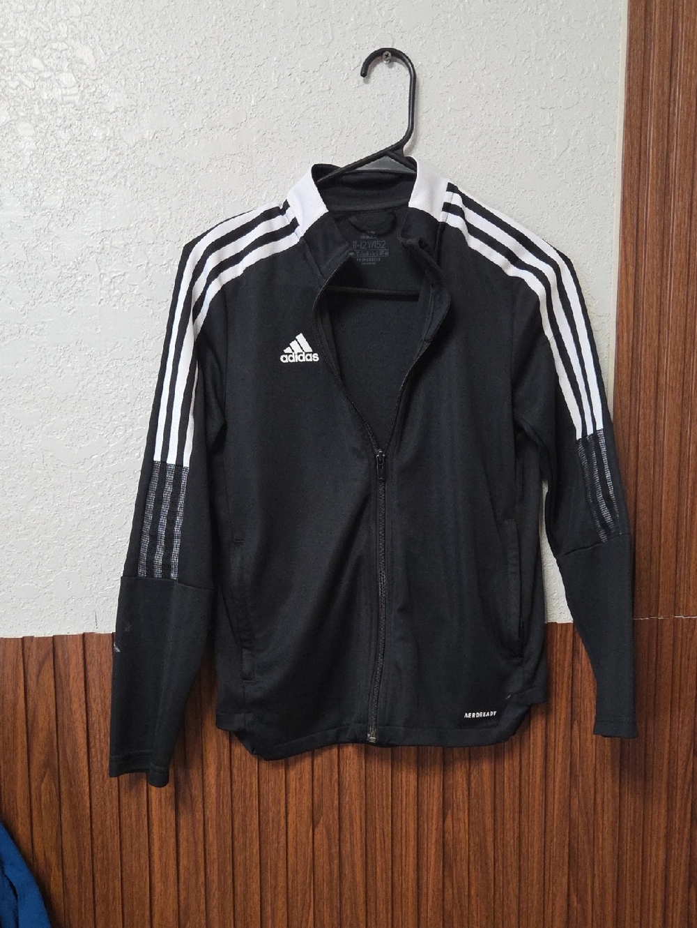 adidas Black Windbreaker Jacket with White Stripes Kids Unisez 10 To 11 Years